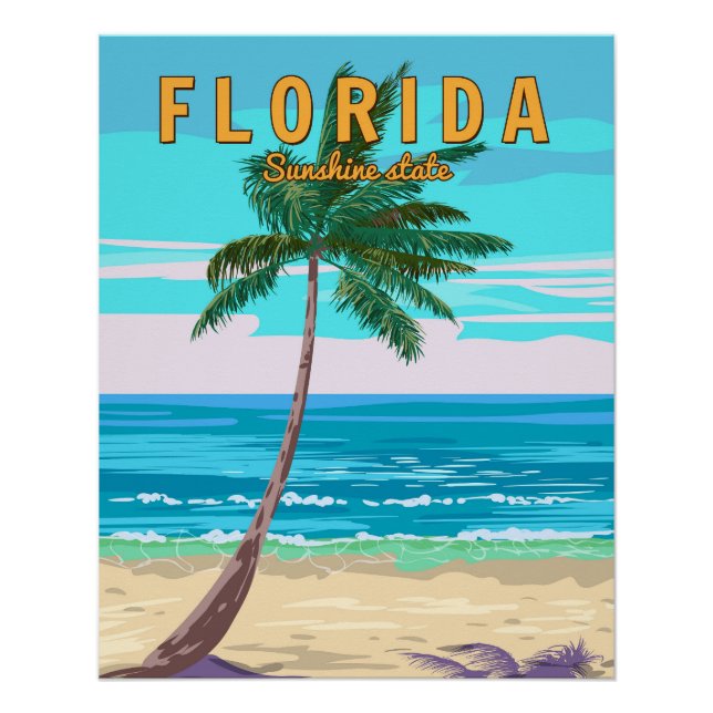 Póster Cartaz Retro da Praia da Flórida (Frente)