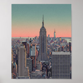 Poster Cartaz Retro da Silhueta de Nova York