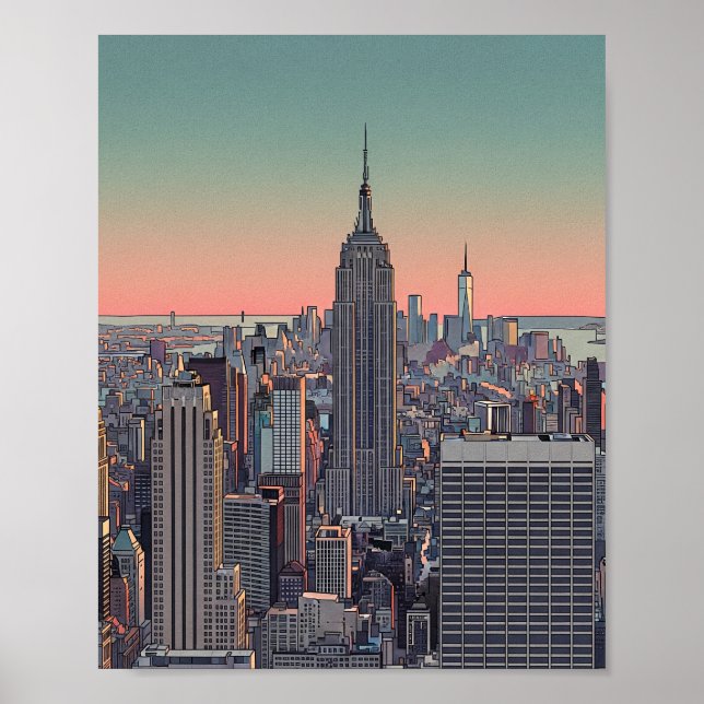 Poster Cartaz Retro da Silhueta de Nova York (Frente)