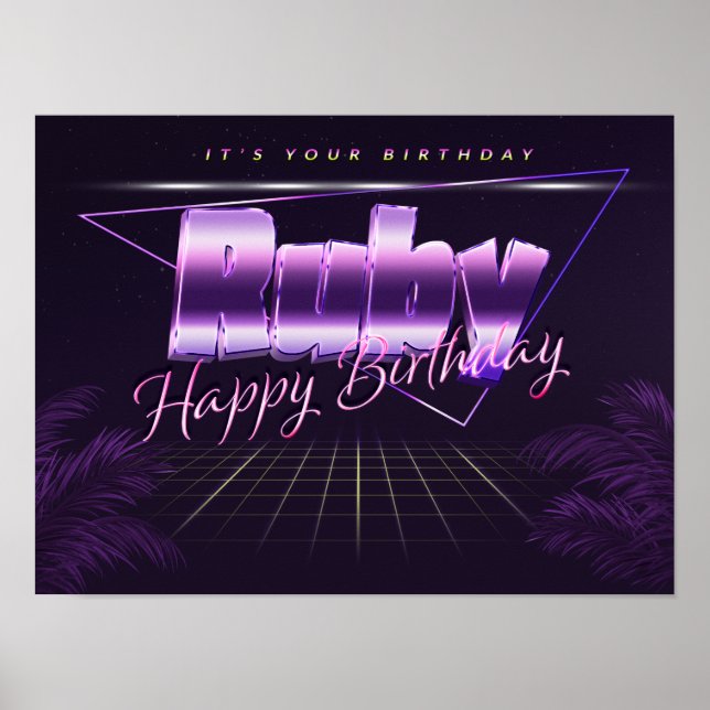 Poster Cartaz retrô de aniversário com o nome Rubi (Frente)