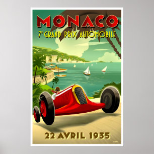 Poster Cartaz Retro de Arte Mônaco Corrida Carro Viagem C