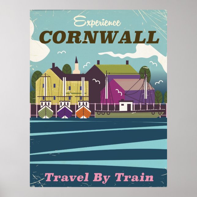 Poster Cartaz retro de férias de Cornwall. (Frente)