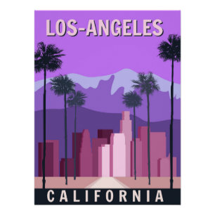 Póster Cartaz retrô de Los Angeles, centro, paisagem urba