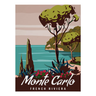 Póster Cartaz Retro de Monte Carlo Riviera Francesa