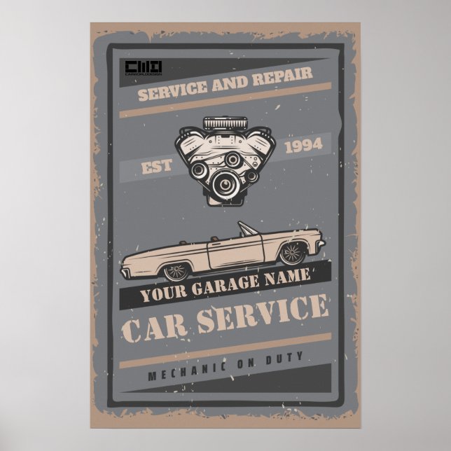 Poster Cartaz retro de oficina de serviço de carro person (Frente)