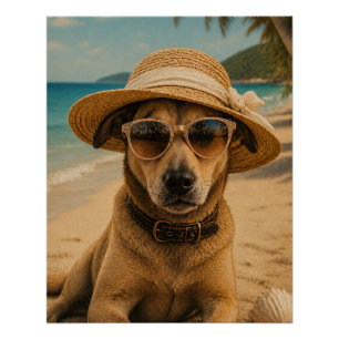 Póster Cartaz Retro de Praia com Imagem e Texto Personali