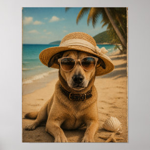 Poster Cartaz Retro de Praia com Imagem e Texto Personali