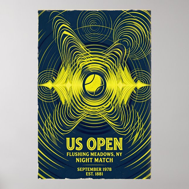 Poster Cartaz Retro de Tênis, Partida Noturna do US Open  (Frente)
