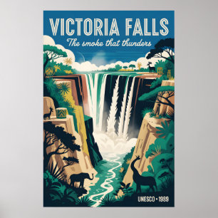 Poster Cartaz Retro de Viagem para Quedas de Vitória Zimb