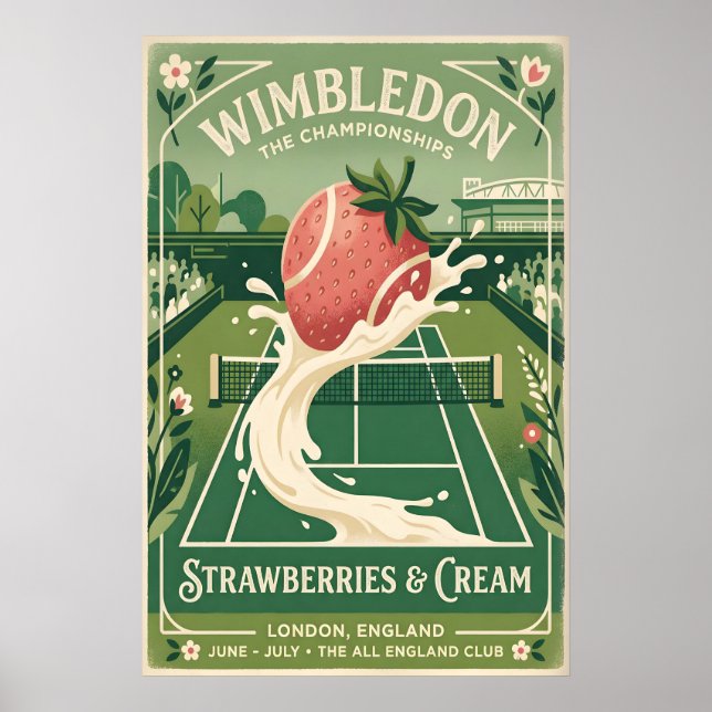 Poster Cartaz Retro de Wimbledon, Quadra de Tênis e (Frente)
