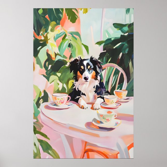 Poster Cartaz Retro do Australian Shepherd, Australiano (Frente)