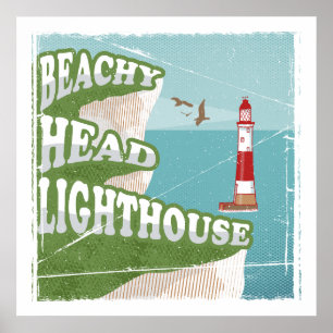 Poster Cartaz retrô do farol de Beachy Head