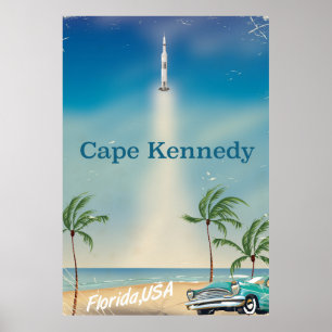 Poster Cartaz retro do foguete de Kennedy Saturn cinco do