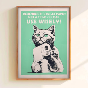 Poster Cartaz Retro do Gato da Casa de Banho Engraçado Po