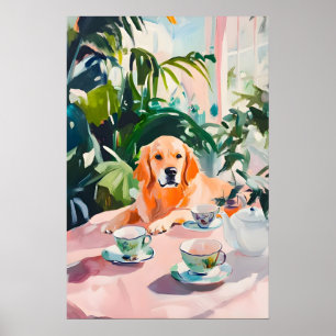 Poster Cartaz Retro do Golden Retriever, Golden Retriever