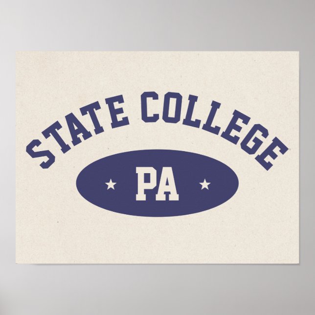 Poster Cartaz Retro Estilo Varsity de State College, PA (Frente)