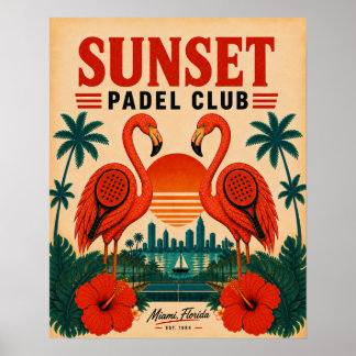 Poster Cartaz Retro Flamingo Vintage Miami Padel Club