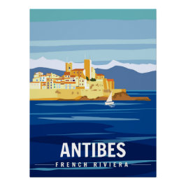 Póster Cartaz Retro Fortaleza de Antibes Riviera Francesa
