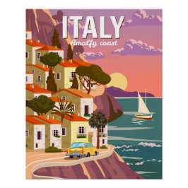 Póster Cartaz Retro Itália, vista romântica mediterrânea