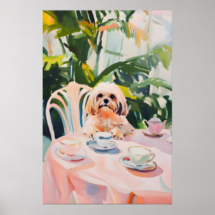 Poster Cartaz Retro Lhasa Apso, Pintura a Óleo Lhasa Apso