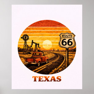 Poster Cartaz Retro Pôr do Sol do Campo Petrolífero do Te
