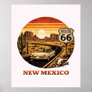 Poster Cartaz Retro Pôr do Sol no Deserto da Rota 66 Novo