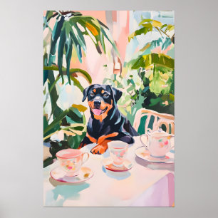 Poster Cartaz Retro Rottweiler, Pintura a Óleo Rottweiler