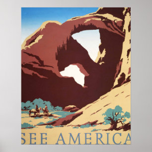 Póster Cartaz Retro Veja a América Western Cowboys Desert