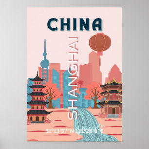Poster Cartaz Retro Vintage de Viagens à China em Xangai