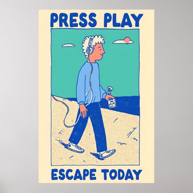 Poster Cartaz Retro Walkman Pressione Play – Música (Frente)