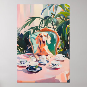 Poster Cartaz Retro Weimaraner, Pintura a Óleo Weimaraner