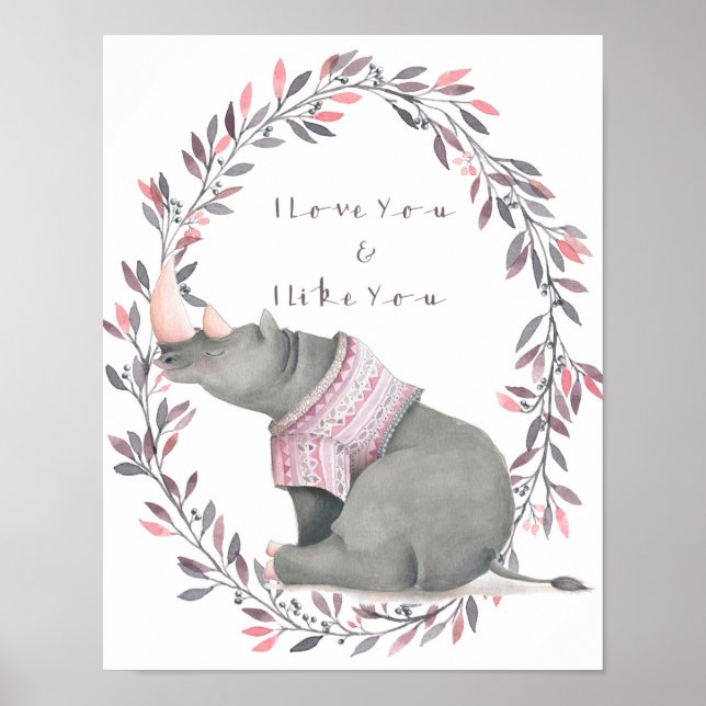 Póster Cartaz Rinoceronte Eu te amo (Frente)
