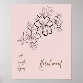 Poster Cartaz Rosa Floral Simples e Elegante
