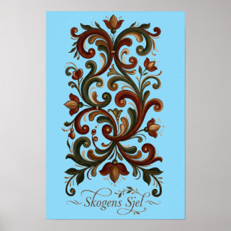 Poster Cartaz Rosemaling Nórdico, Skogens Sjel Escandináv