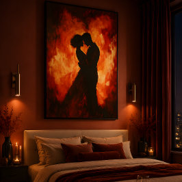 Poster Cartaz Silhueta Ardente de um Casal Romântico