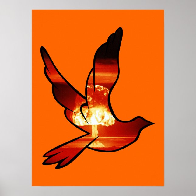 Póster Cartaz Sinal de Nuvem de Cogumelo de Pombo Atômico (Frente)