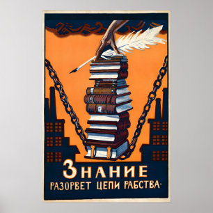 Poster Cartaz Soviético dos anos 20 O conhecimento irá qu