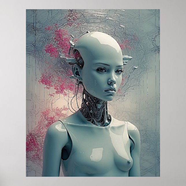 Poster Cartaz Surreal de Android Cyberpunk para Parede (Frente)
