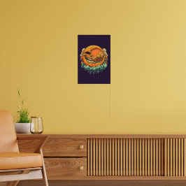 Poster Cartaz Surrealista da Lua da Aldeia em Chamas