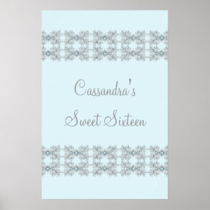 Poster Cartaz Sweet Sixteen de Renda Cristal Azul