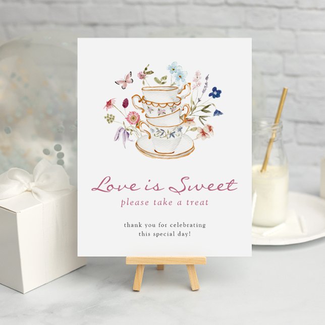Poster Cartaz Tea Love Is Sweet (Wildflower Bridal Tea Party Love Is Sweet Poster with Butterfly by Painted Paperie
)