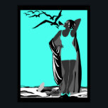 Poster Cartaz Teal ART DECO SENHORA Preto Branco aves<br><div class="desc">Cartaz Turquesa Teal ART DECO SENHORA Preto Branco aves Martini</div>