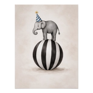 Póster Cartaz Tema Circo de Elefante para Crianças