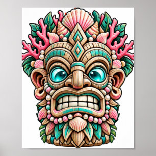 Poster Cartaz Tiki de Coral Rosa