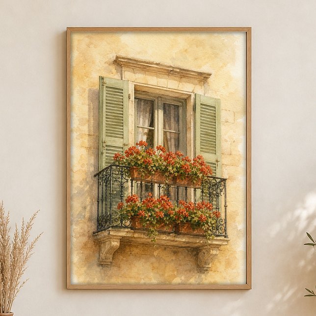 Poster Cartaz Tradicional em Aquarela de Varanda da Prove (Shown framed for scale. Poster ships unframed; frames are an optional add-on.)