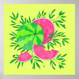 Poster Cartaz Tropical de Galhos de Melão de Verão Brilha