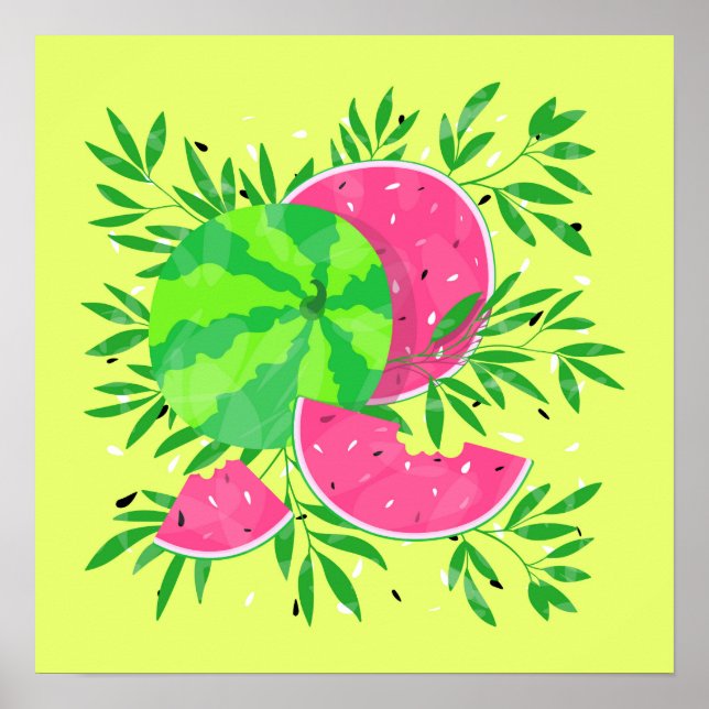 Poster Cartaz Tropical de Galhos de Melão de Verão Brilha (Frente)