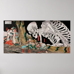 Poster Cartaz Ukiyo-e Esqueleto Espectro Vintage