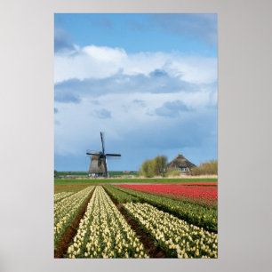 Póster Cartaz vertical de paisagem com moinho de vento e