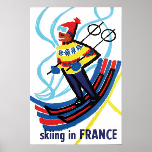 Poster Cartaz Viagem Esquiando na França Parede Vintage